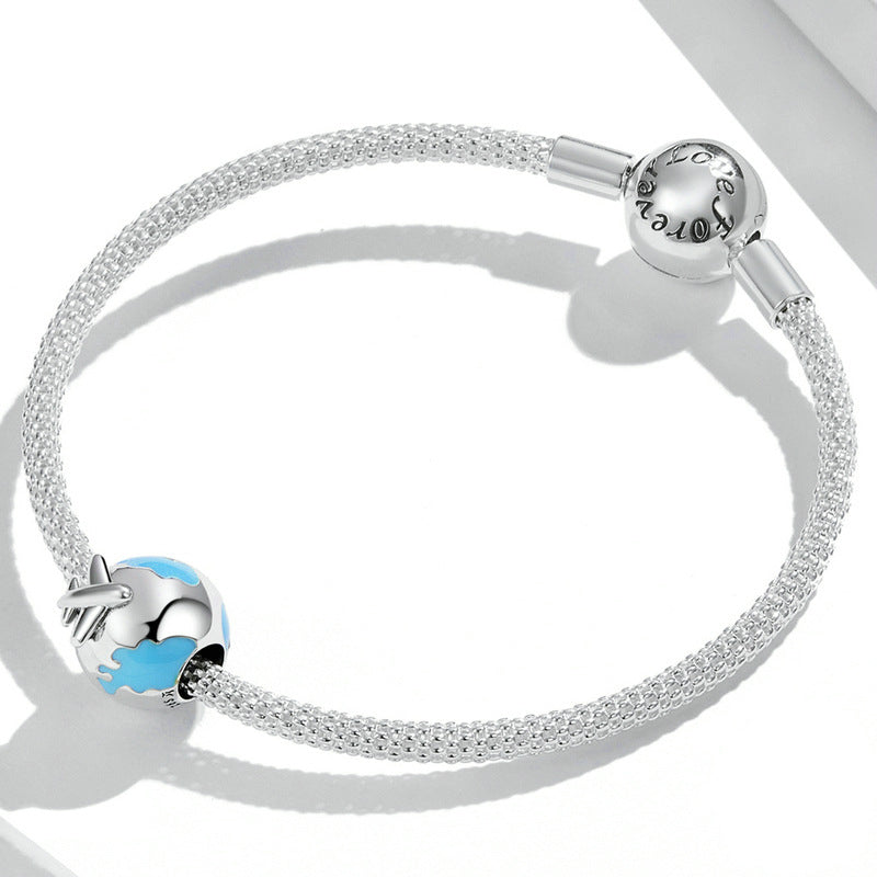925 Silver Blue Oil Drop Ball Airplane Bracelet