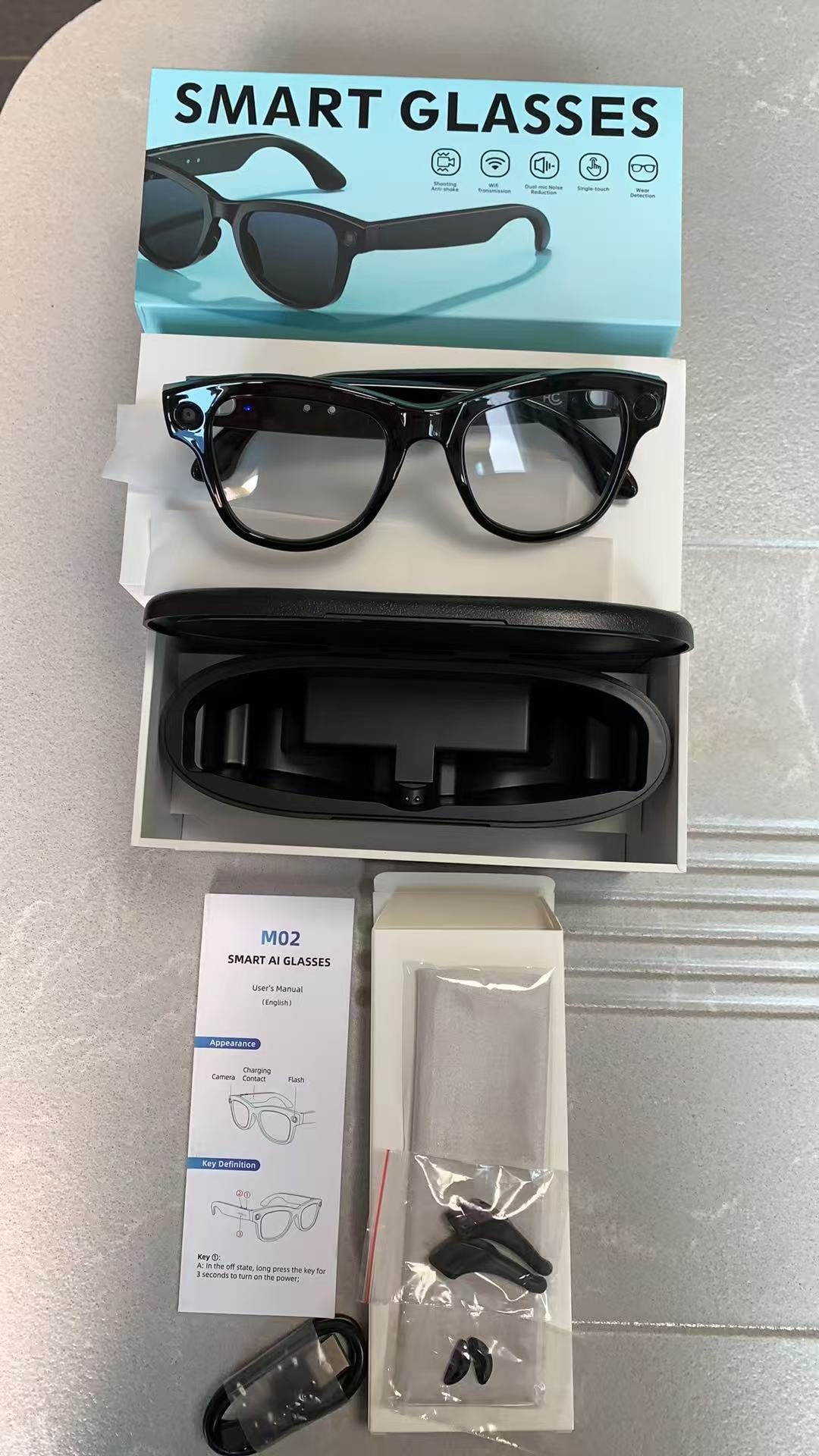 Smart Camera Glasses M02Ultra: AI-Powered, WiFi, Navigation & Convenient Charging Case