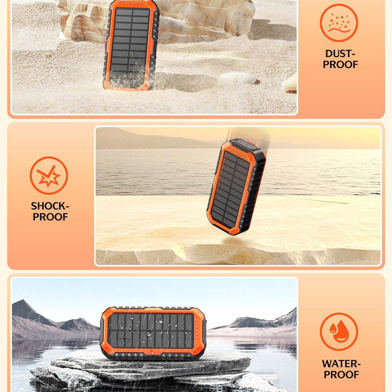 20000mAh Solar Power Bank: 4 Built-in Cables, Hand Crank, 6 Outputs/4 Inputs