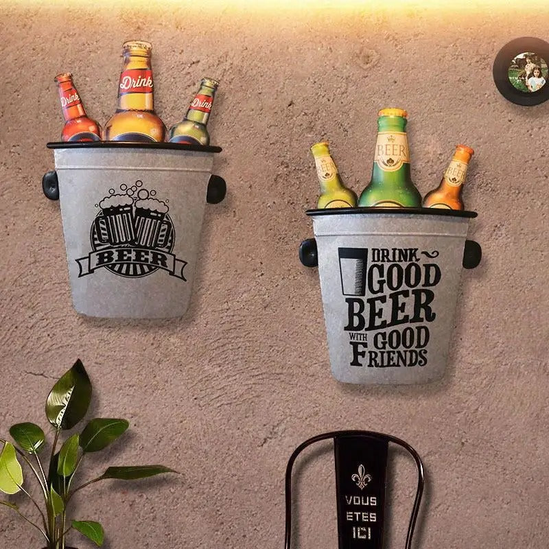 Industrial Iron Barrel Beer Bottle Wall Decor