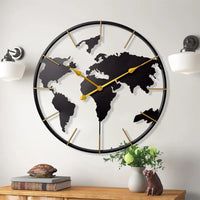 Thumbnail for Large Map Metal Minimalist Round Silent Wall Clock