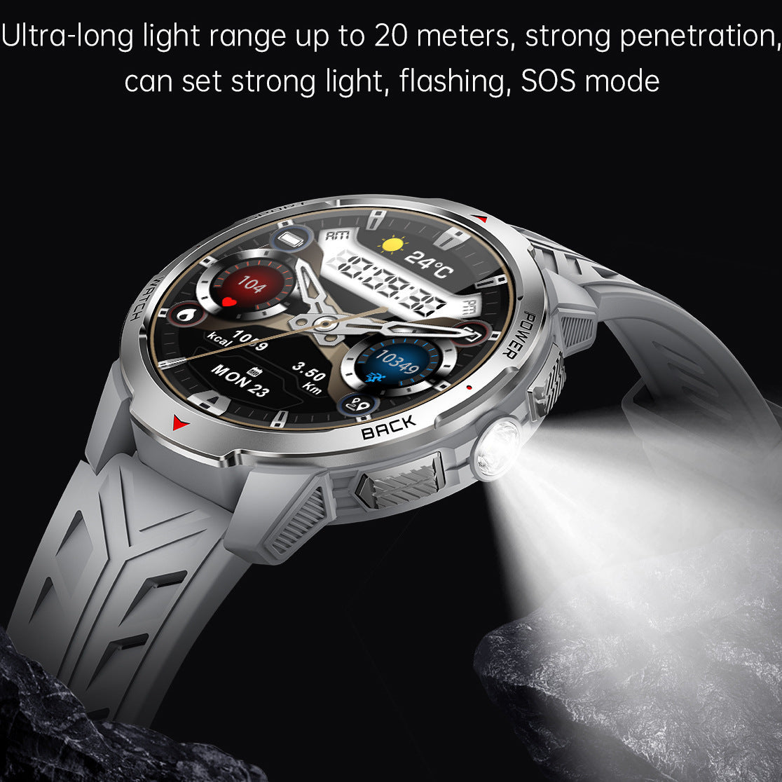 KT88 Sports Smart Watch: 1.7 Inch Fitness Recording Flashlight, Compass & Large Battery