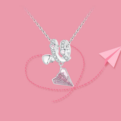 925 Silver Pink Paper Airplane Necklace