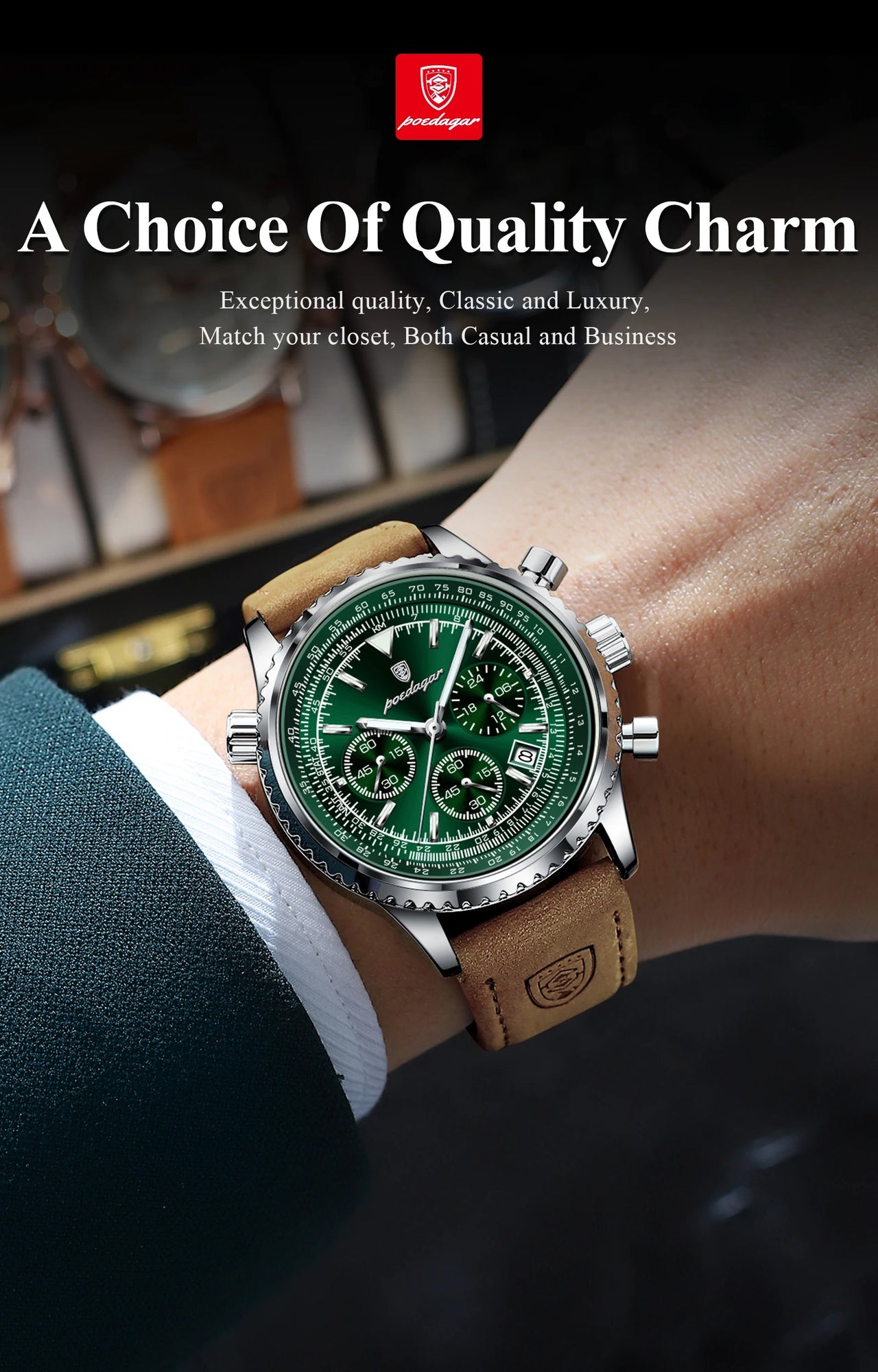 Luxury Military-Inspired Men's Quartz Watch: Premium Leather Strap, Waterproof Design with Chronograph, Date & Luminous Display