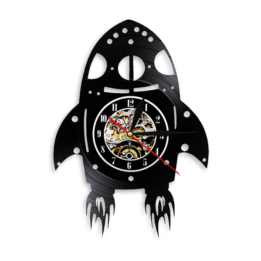 Rocket Ship Vinyl Record Designed Wall Clocks