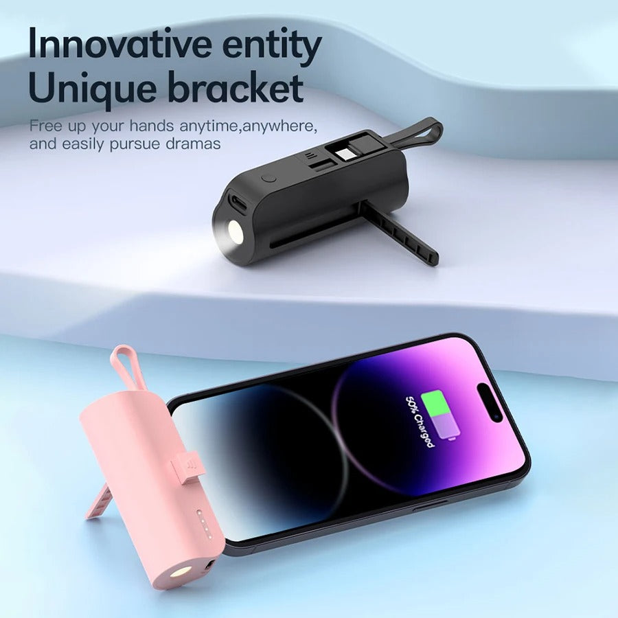 5000mAh Mini Mobile Charger: Built-in Cable/LED Light