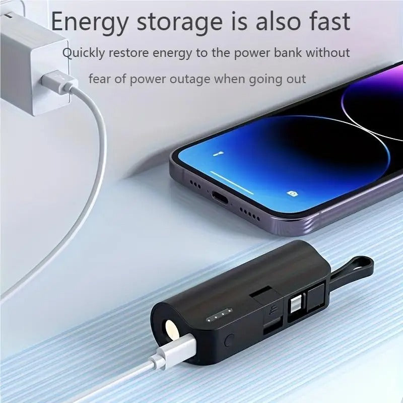 5000mAh Mini Mobile Charger: Built-in Cable/LED Light