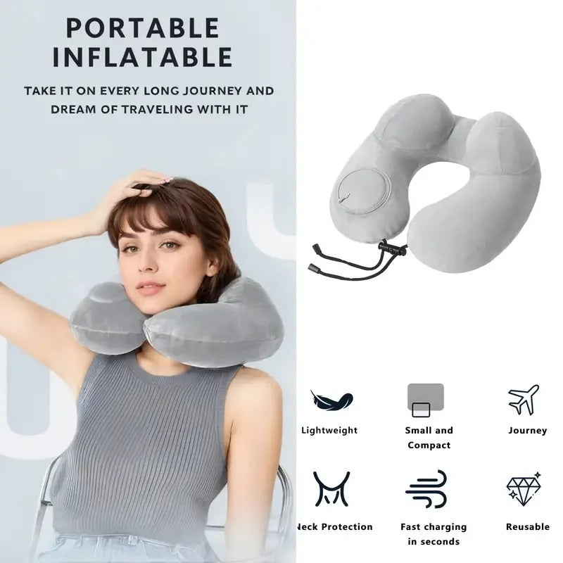 Inflatable U-Shaped Double Hump Neck Pillow: Portable for Outdoor Travel