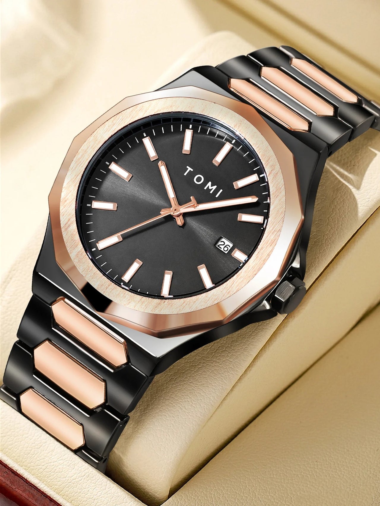 Relogio Masculino Gift Box: Luxury Business Quartz Watch with High-Quality Rose Gold Case (Simple & Versatile)