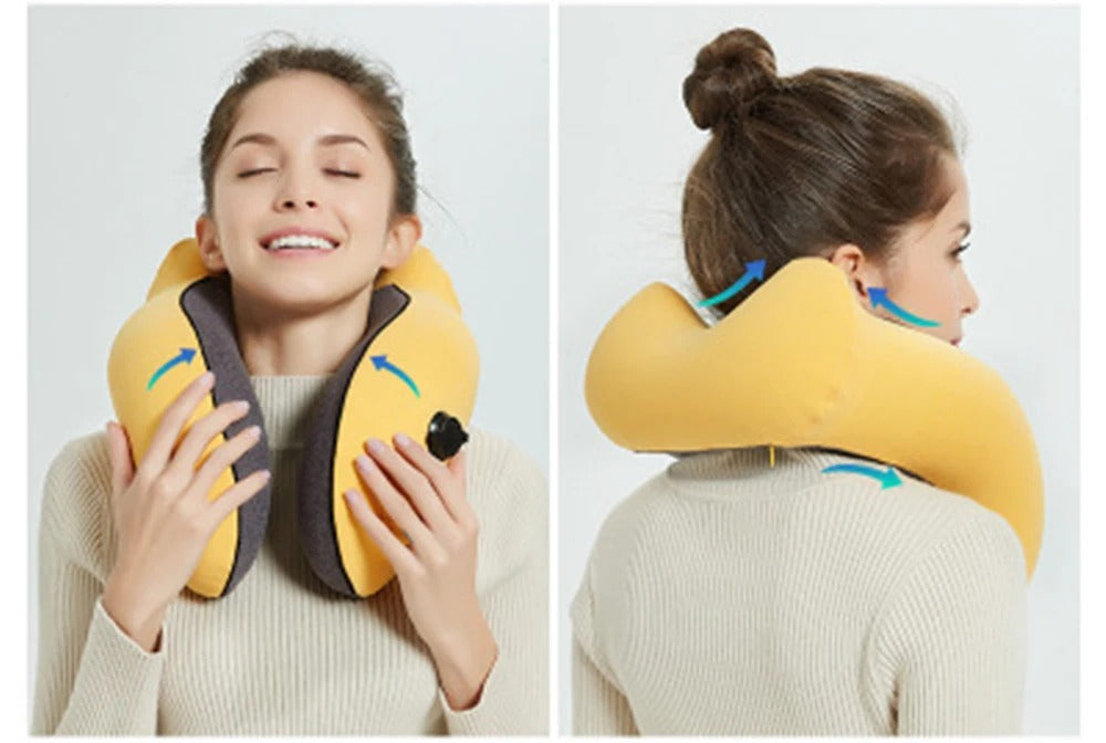 New Flannelette Inflatable U-Shaped Travel Neck Pillow: For Car, Aircraft