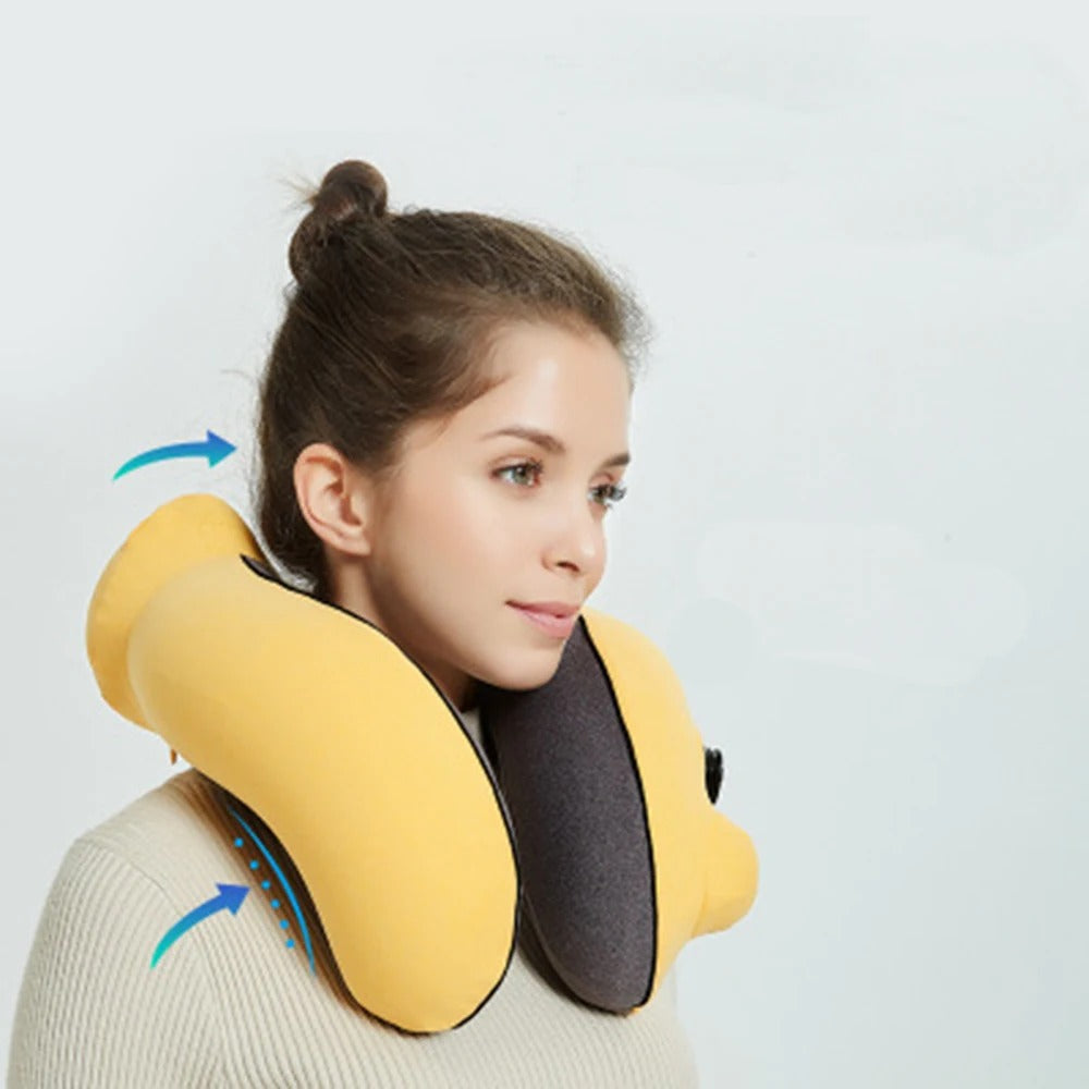 New Flannelette Inflatable U-Shaped Travel Neck Pillow: For Car, Aircraft