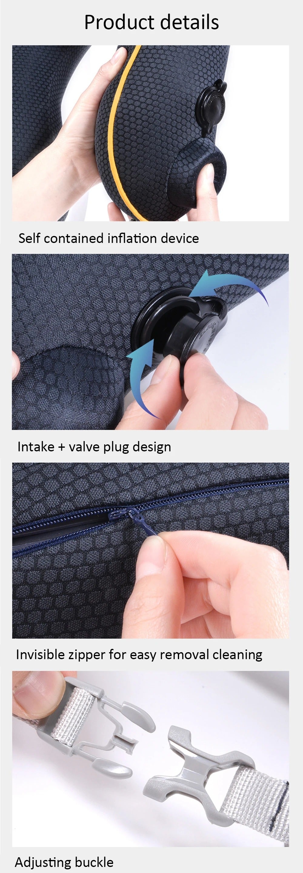 New Flannelette Inflatable U-Shaped Travel Neck Pillow: For Car, Aircraft