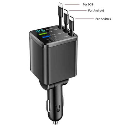 Car Charger: Cigarette Lighter Adapter, Voltage Display, Retractable Cable (For iOS/Android) aviation traveller accessory in.