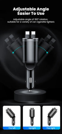 Thumbnail for Car Charger: Cigarette Lighter Adapter, Voltage Display, Retractable Cable (For iOS/Android)
