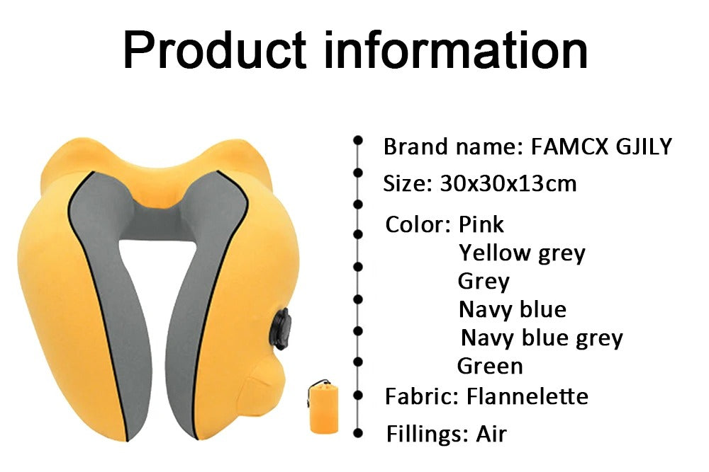 New Flannelette Inflatable U-Shaped Travel Neck Pillow: For Car, Aircraft