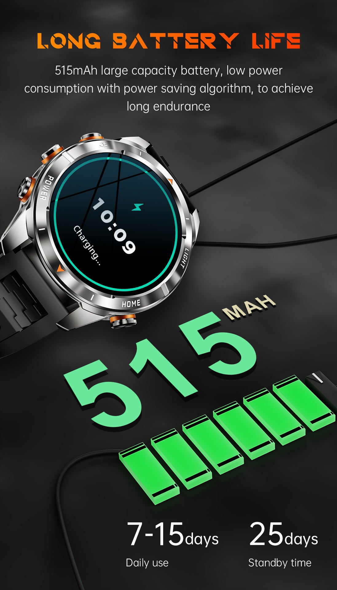 KT88 Sports Smart Watch: 1.7 Inch Fitness Recording Flashlight, Compass & Large Battery