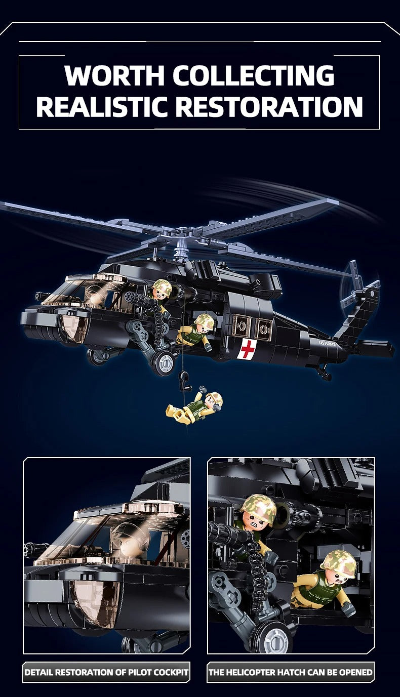 692PCS Military UH-60L Black Hawk Medical Rescue Helicopter Building Blocks With Mini Dolls