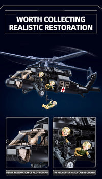 Thumbnail for 692PCS Military UH-60L Black Hawk Medical Rescue Helicopter Building Blocks With Mini Dolls