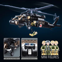 Thumbnail for 692PCS Military UH-60L Black Hawk Medical Rescue Helicopter Building Blocks With Mini Dolls