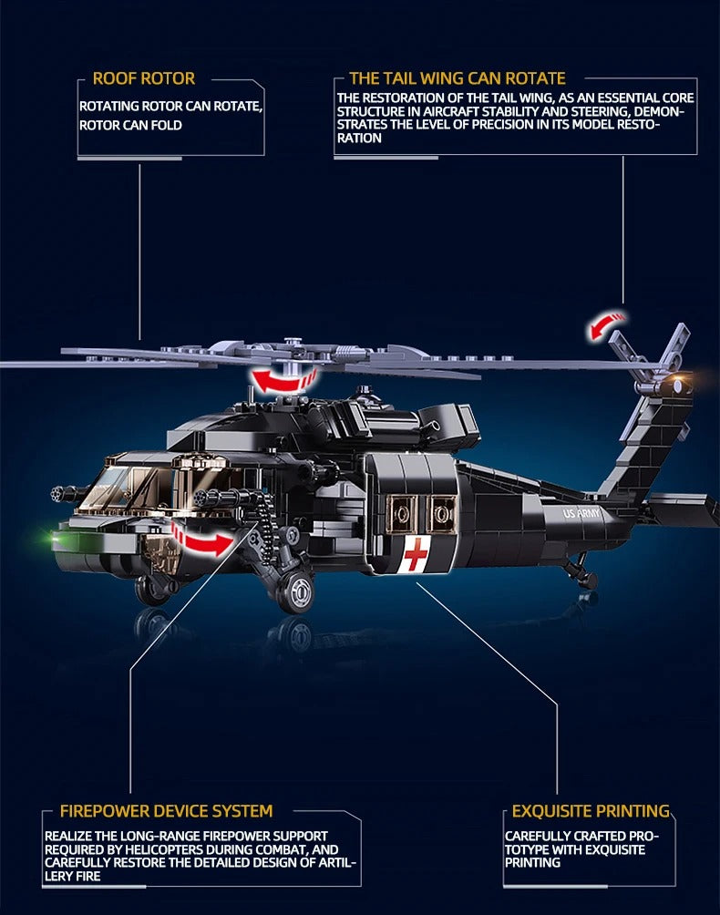 692PCS Military UH-60L Black Hawk Medical Rescue Helicopter Building Blocks With Mini Dolls