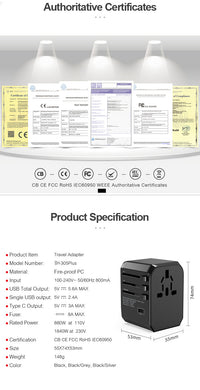 Thumbnail for Melery International Travel Adapter with USB-C Charger