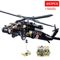 Thumbnail for 692PCS Military UH-60L Black Hawk Medical Rescue Helicopter Building Blocks With Mini Dolls