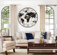 Thumbnail for Large Map Metal Minimalist Round Silent Wall Clock