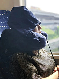 Thumbnail for Inflatable U-Shaped Hooded Travel Neck Pillow: Portable (with Blackout Windproof Cap)