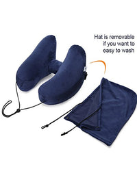 Thumbnail for Inflatable U-Shaped Hooded Travel Neck Pillow: Portable (with Blackout Windproof Cap)