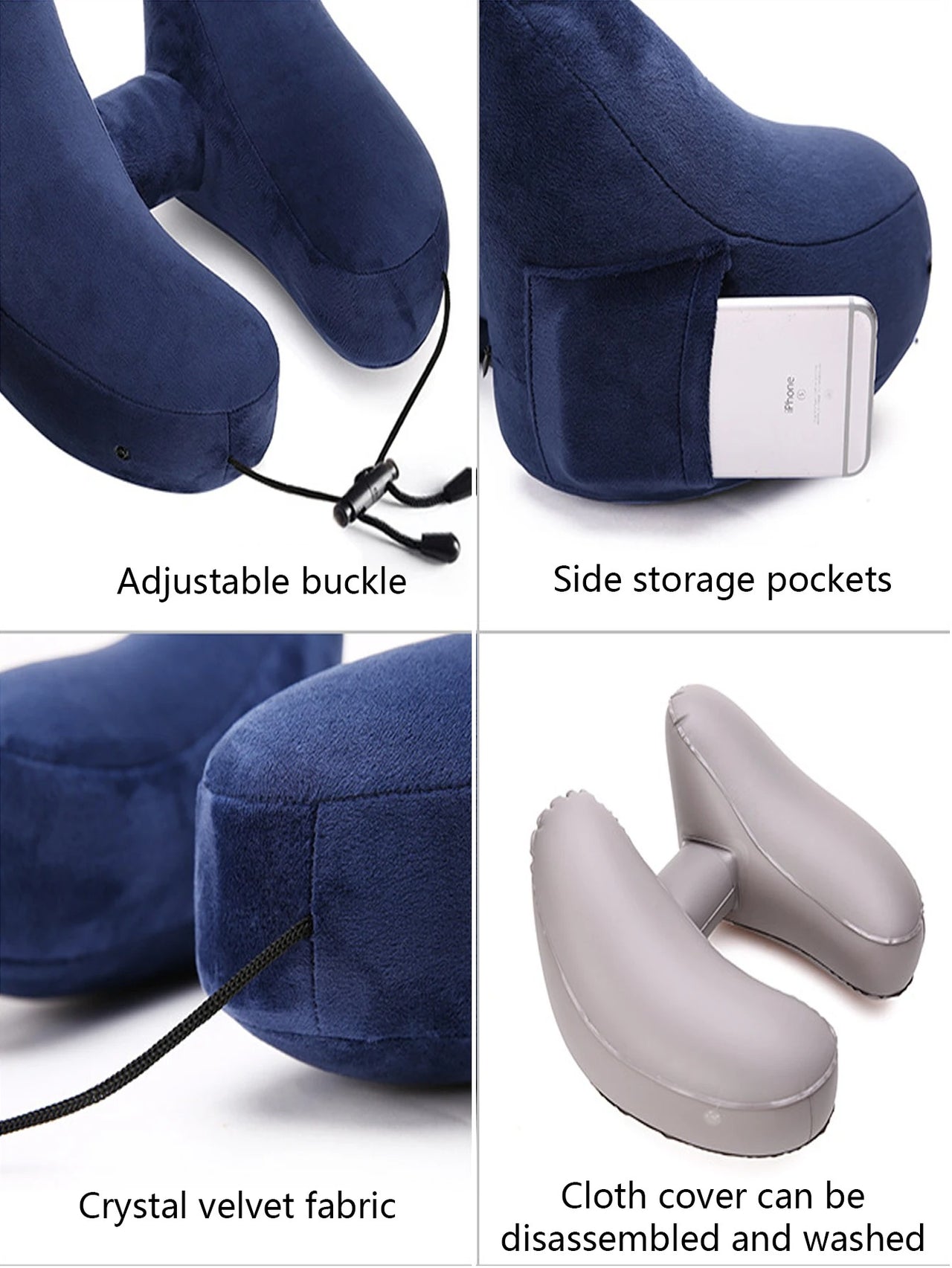 Inflatable U-Shaped Hooded Travel Neck Pillow: Portable (with Blackout Windproof Cap)