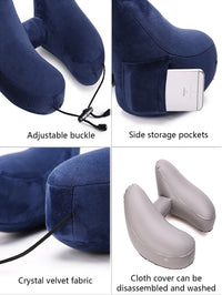 Thumbnail for Inflatable U-Shaped Hooded Travel Neck Pillow: Portable (with Blackout Windproof Cap)