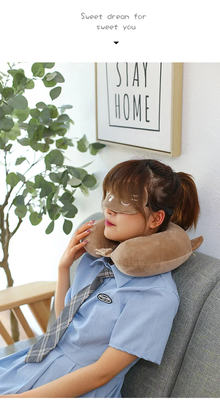 Cartoon U-Shaped Memory Cotton Neck Pillow: Soft Travel Headrest