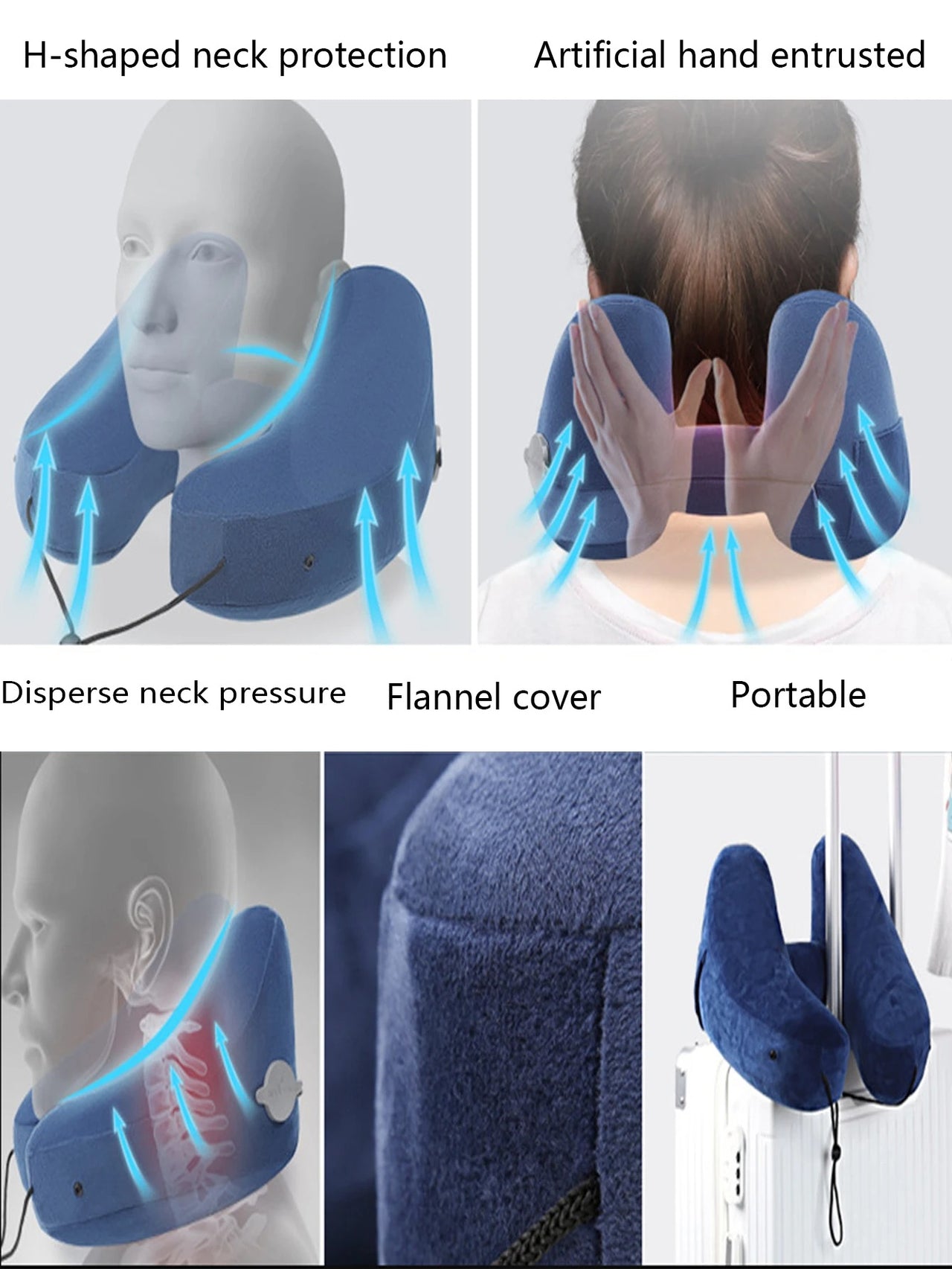 Inflatable U-Shaped Hooded Travel Neck Pillow: Portable (with Blackout Windproof Cap)