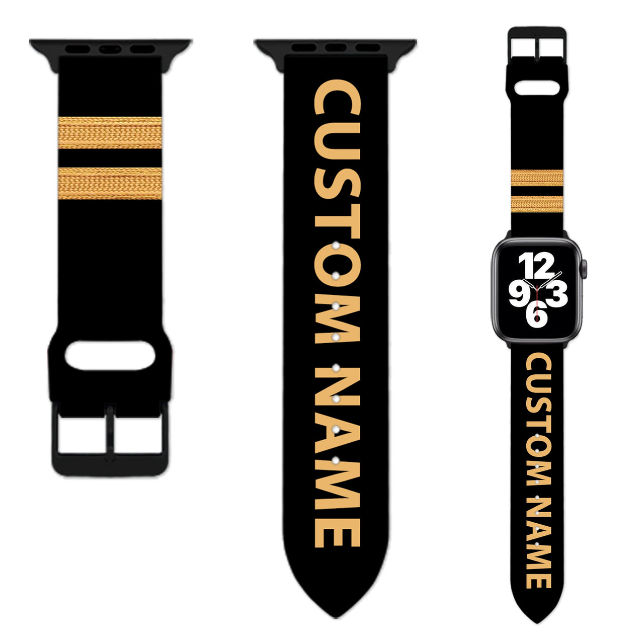 Customizable NAME & Special Pilot Epaulette (4,3,2 Lines) Designed Soft Silicone Apple Watch Bands