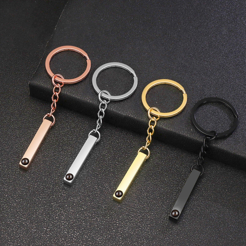 Your Custom Design & Image & Logo & Text Design  Photo projection titanium steel straight bar keychain