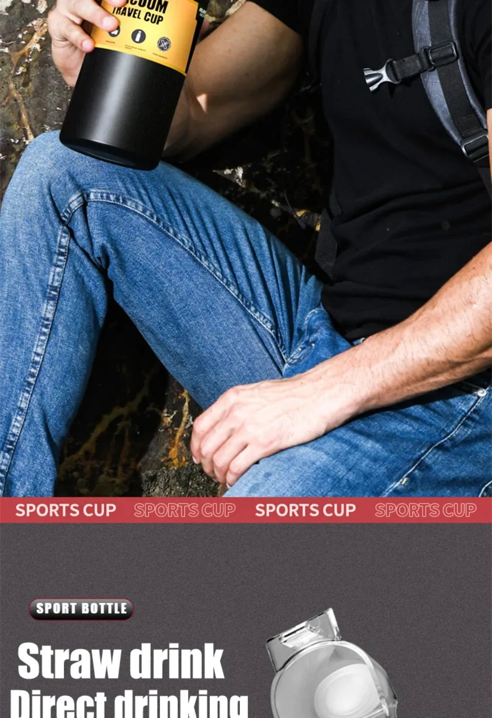 Portable Thermos with Straw Outdoor Sport 304 Stainless Steel Thermal Mug Tumbler Travel Outdoor Vacuum Flasks Hot Water Bottle