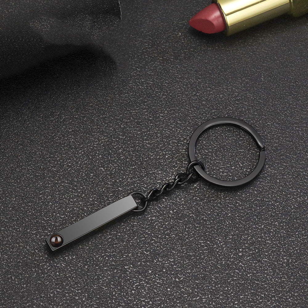Your Custom Design & Image & Logo & Text Design  Photo projection titanium steel straight bar keychain