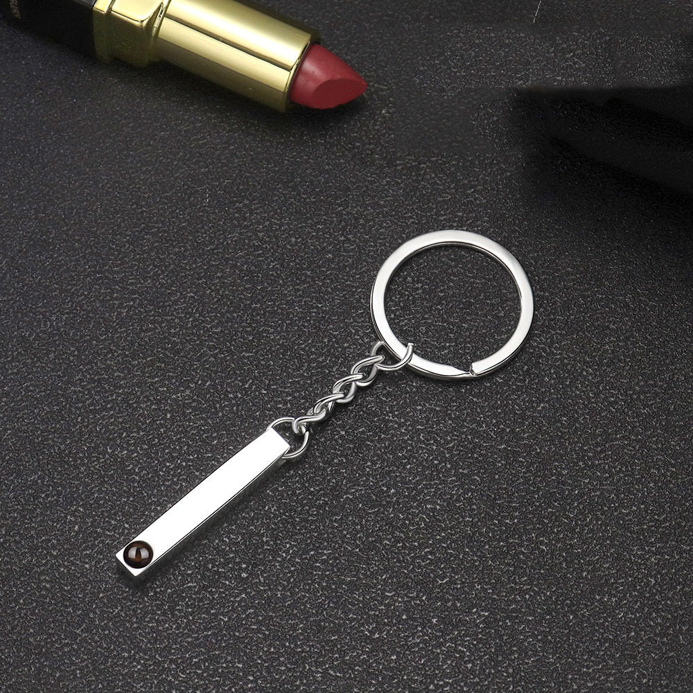 Your Custom Design & Image & Logo & Text Design  Photo projection titanium steel straight bar keychain