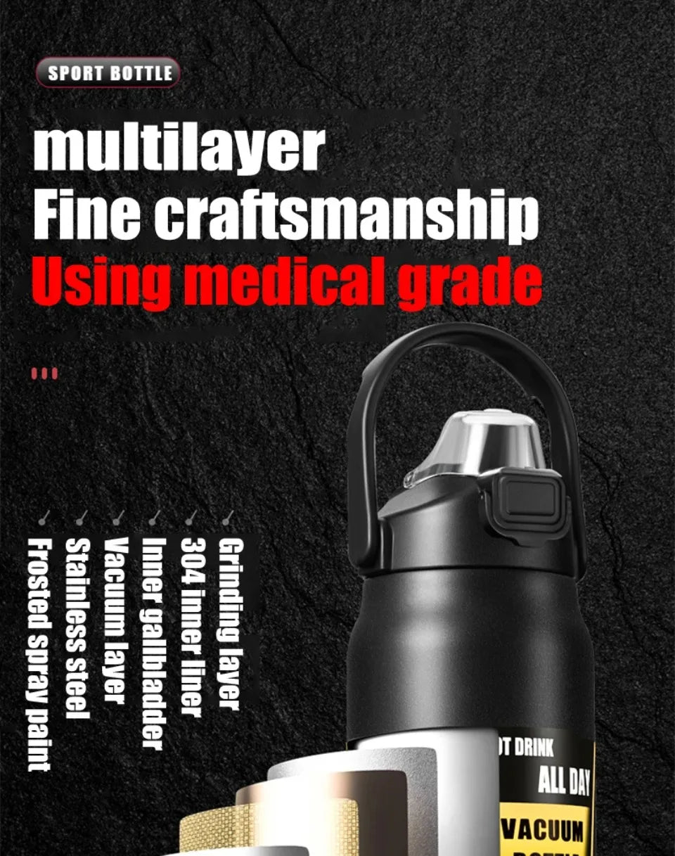 Portable Thermos with Straw Outdoor Sport 304 Stainless Steel Thermal Mug Tumbler Travel Outdoor Vacuum Flasks Hot Water Bottle