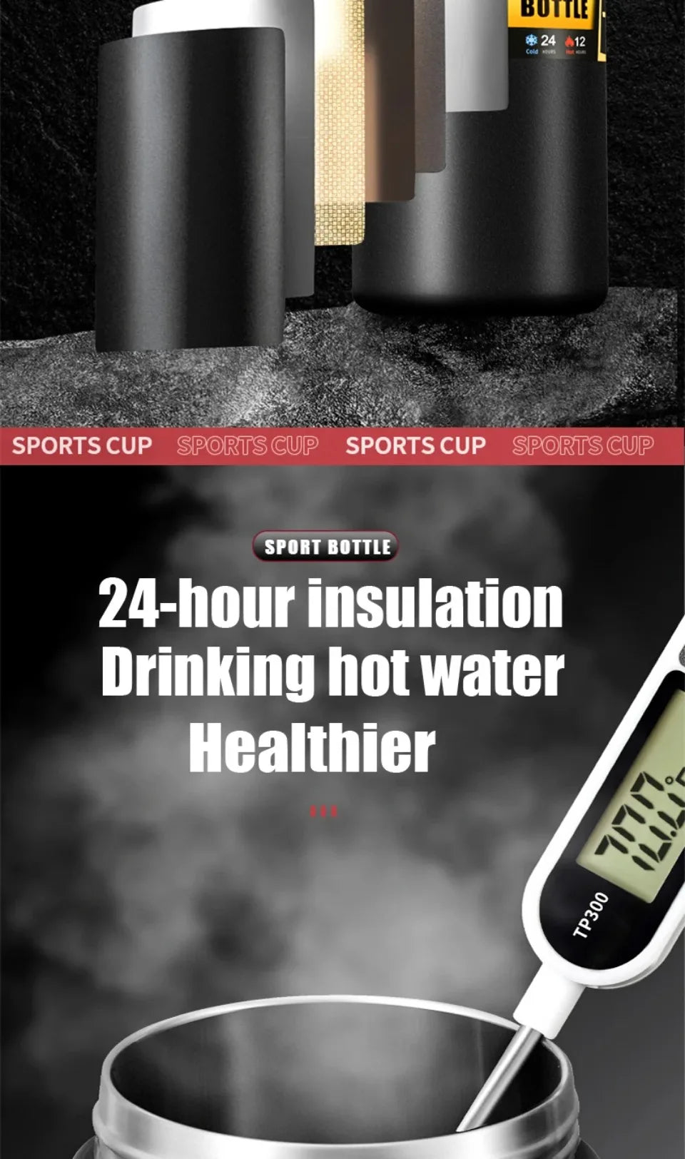 Portable Thermos with Straw Outdoor Sport 304 Stainless Steel Thermal Mug Tumbler Travel Outdoor Vacuum Flasks Hot Water Bottle