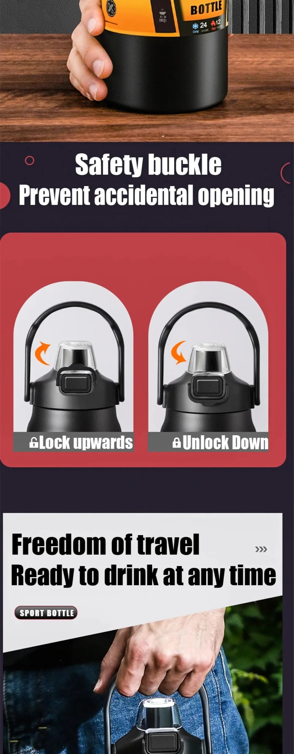 Portable Thermos with Straw Outdoor Sport 304 Stainless Steel Thermal Mug Tumbler Travel Outdoor Vacuum Flasks Hot Water Bottle