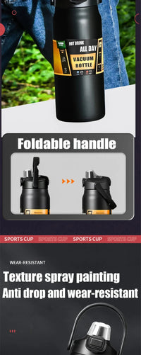 Thumbnail for Portable Thermos with Straw Outdoor Sport 304 Stainless Steel Thermal Mug Tumbler Travel Outdoor Vacuum Flasks Hot Water Bottle