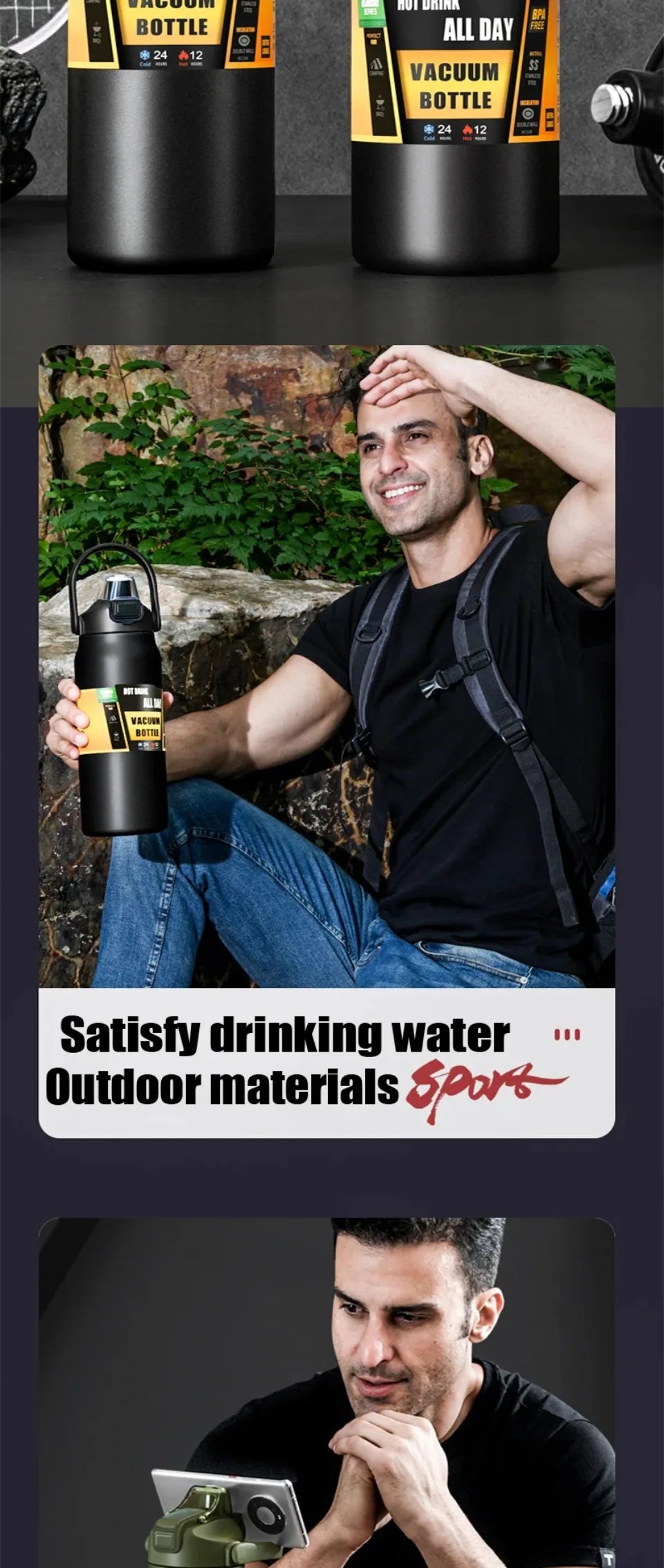 Portable Thermos with Straw Outdoor Sport 304 Stainless Steel Thermal Mug Tumbler Travel Outdoor Vacuum Flasks Hot Water Bottle