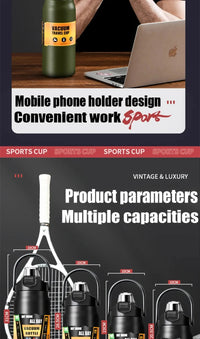 Thumbnail for Portable Thermos with Straw Outdoor Sport 304 Stainless Steel Thermal Mug Tumbler Travel Outdoor Vacuum Flasks Hot Water Bottle