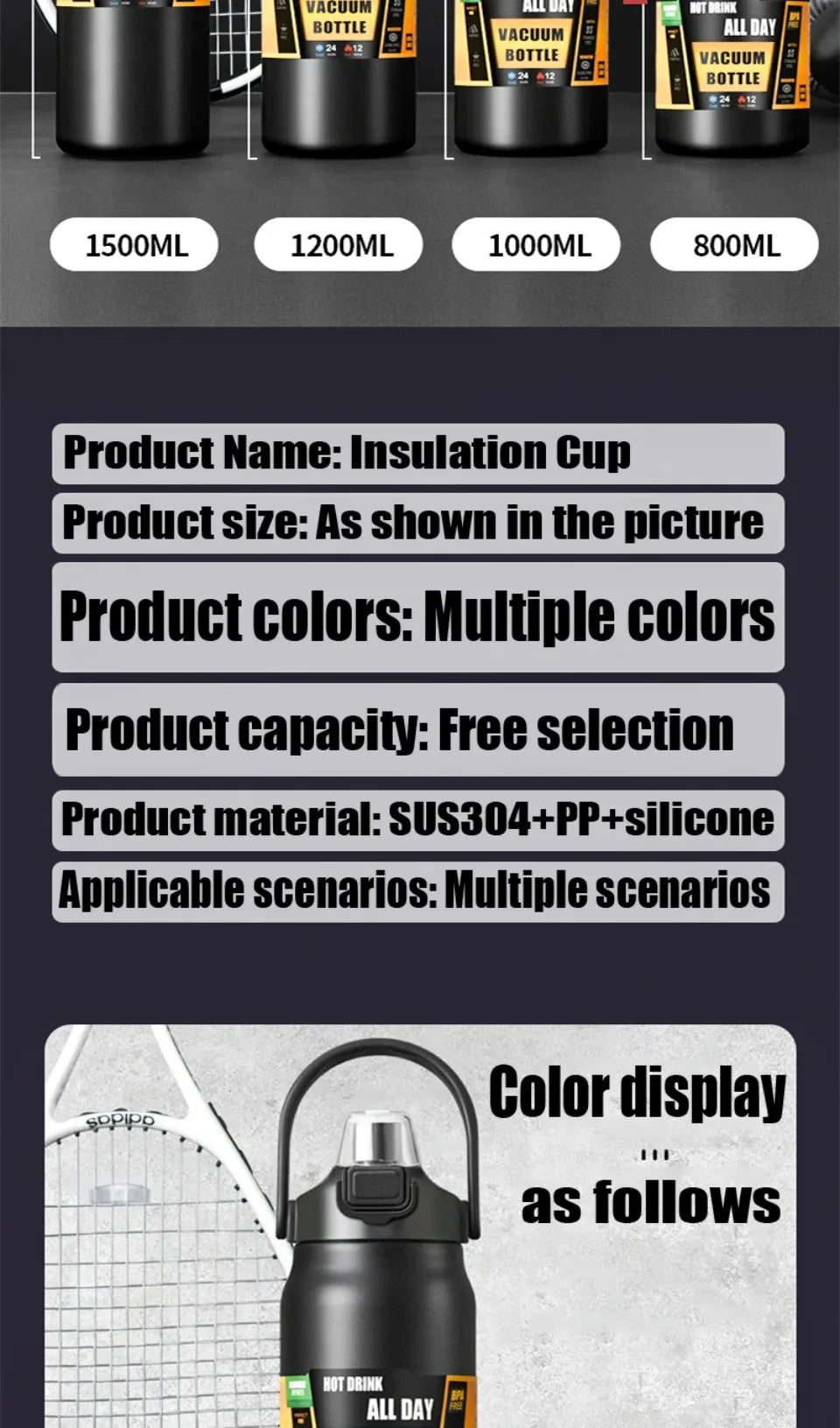 Portable Thermos with Straw Outdoor Sport 304 Stainless Steel Thermal Mug Tumbler Travel Outdoor Vacuum Flasks Hot Water Bottle