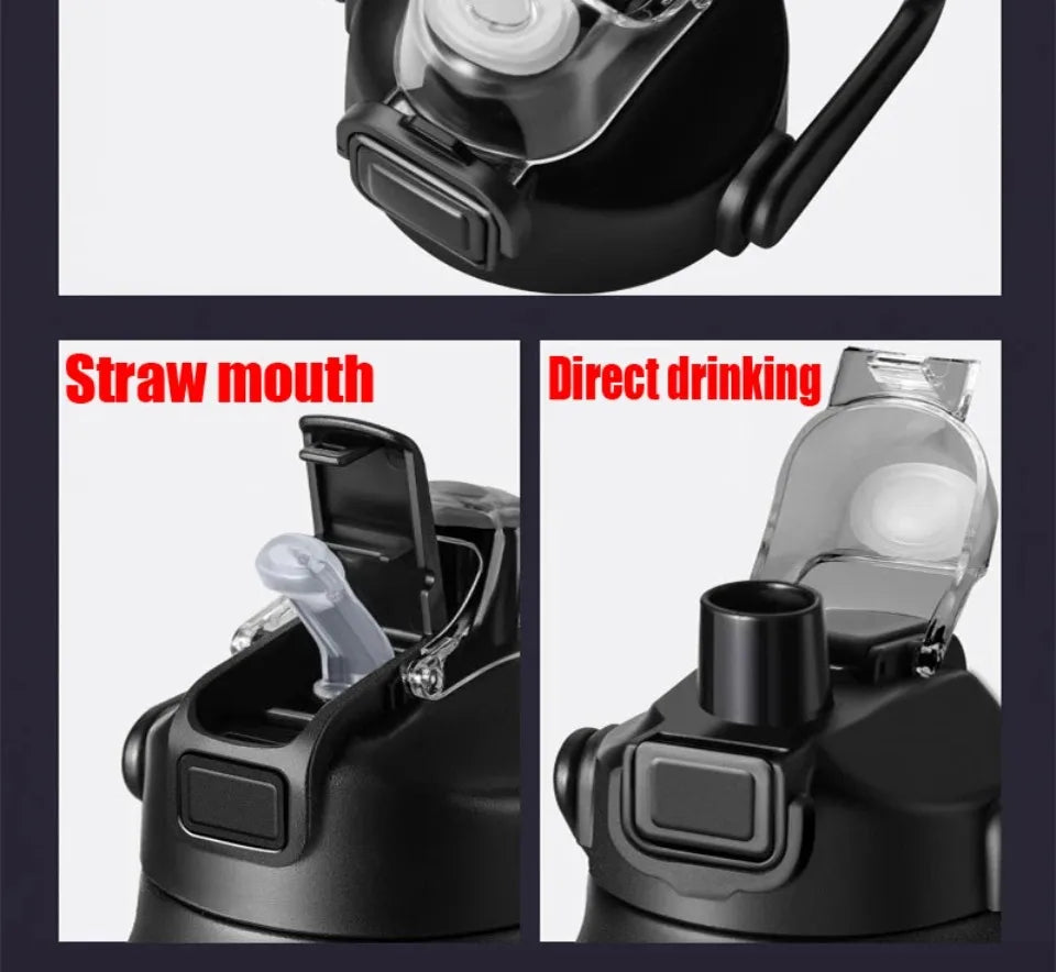 Portable Thermos with Straw Outdoor Sport 304 Stainless Steel Thermal Mug Tumbler Travel Outdoor Vacuum Flasks Hot Water Bottle