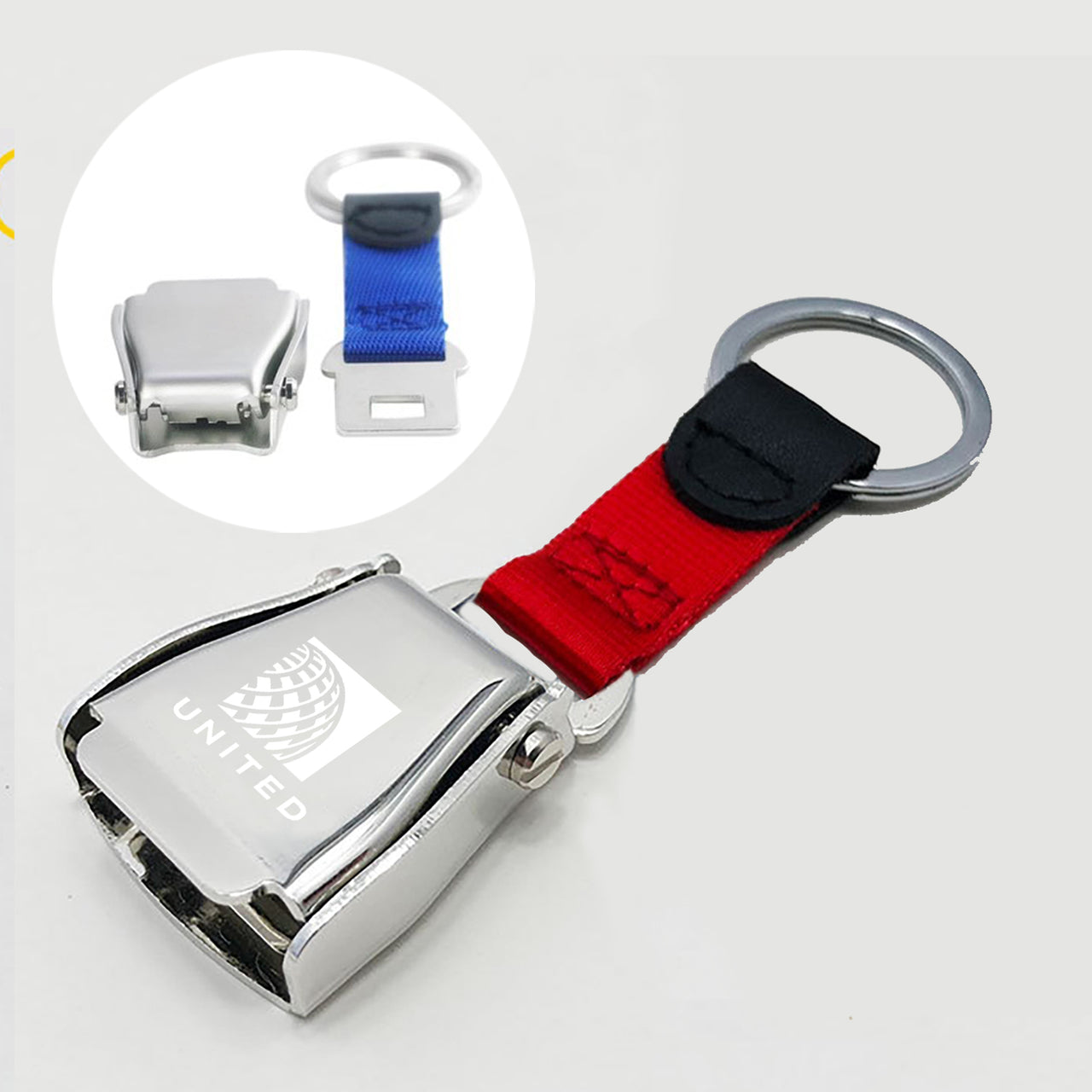 United Airlines Designed Airplane Seat Belt Key Chains