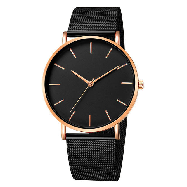 Fashion Leisure Simple Ultra Thin Creative Black Stainless Steel Quartz Watches Business Wristwatch Clock