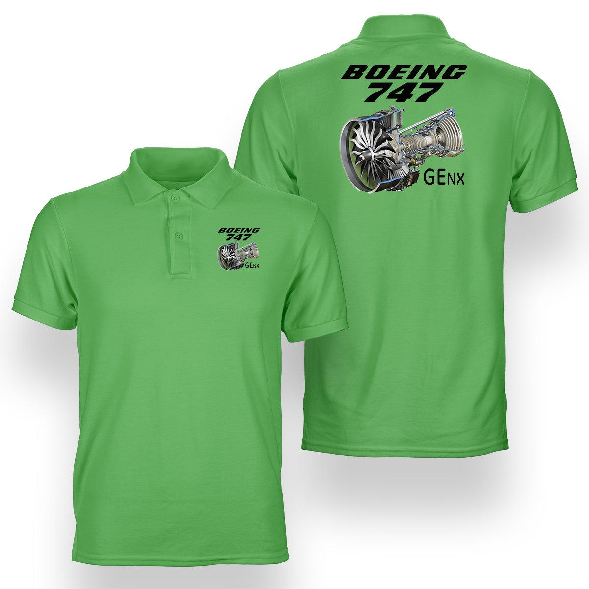 Boeing 747 & GENX Engine Designed Double Side Polo T-Shirts