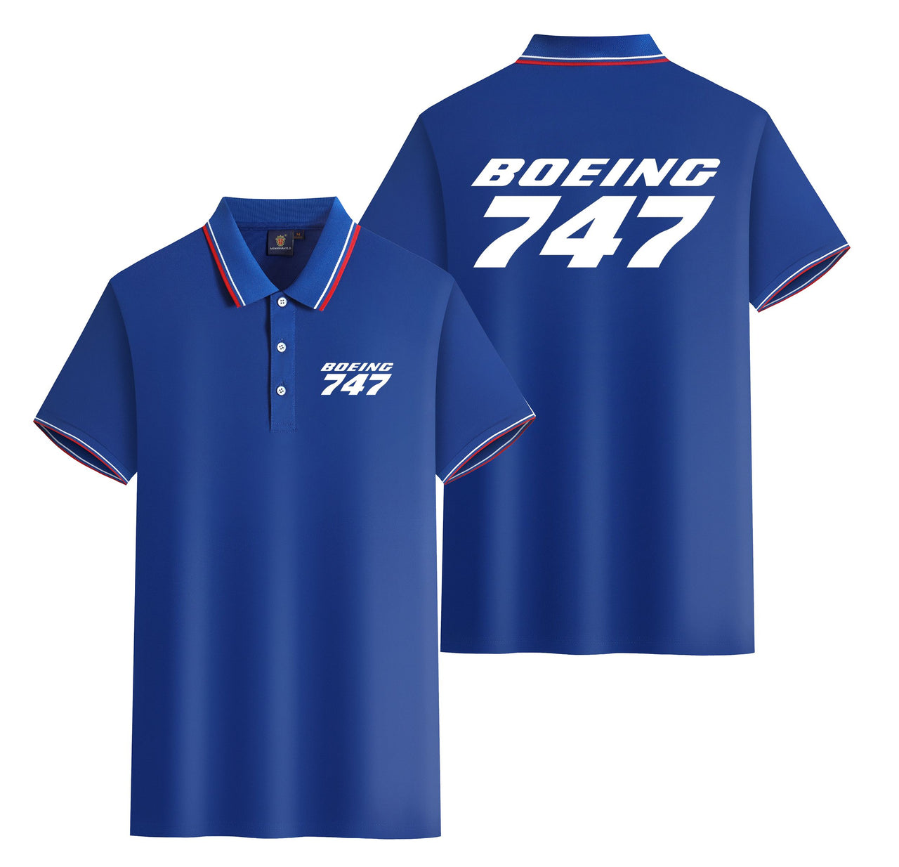 Boeing 747 & Text Designed Stylish Polo T-Shirts (Double-Side)
